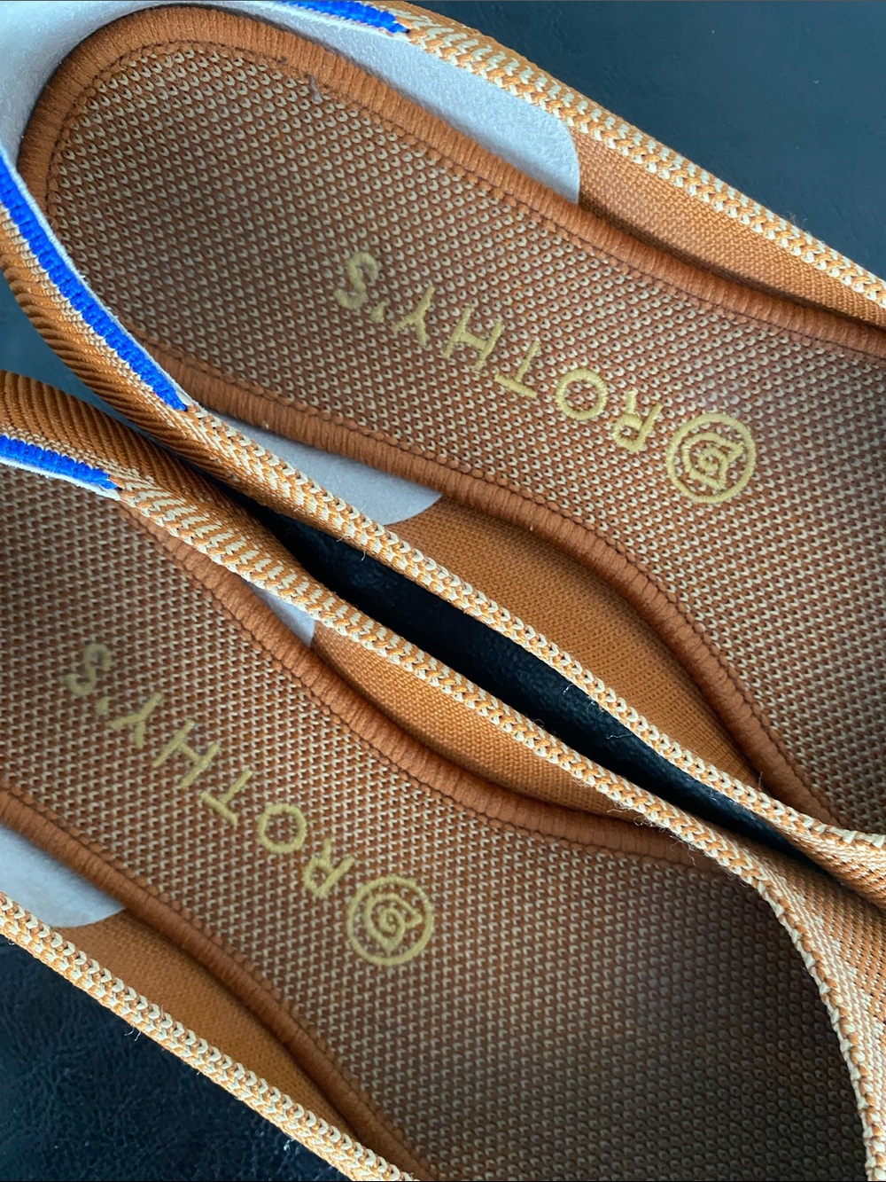 Rothy's Caramel Knit Flats with Blue Trim - Picture 5 of 10
